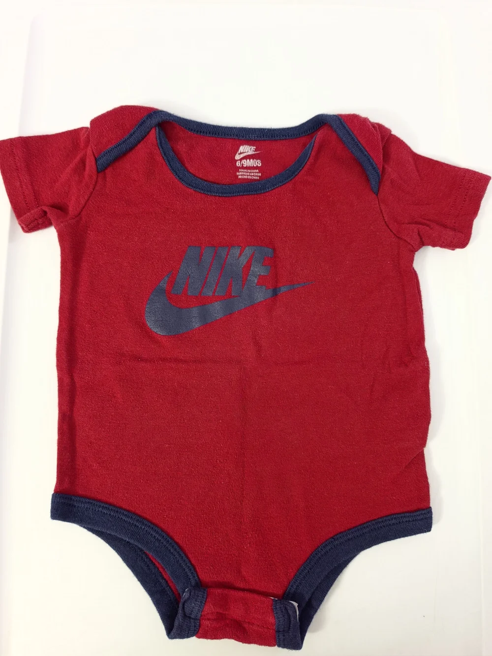 Nike Red Baby One-Piece Bodysuit with Navy Trim